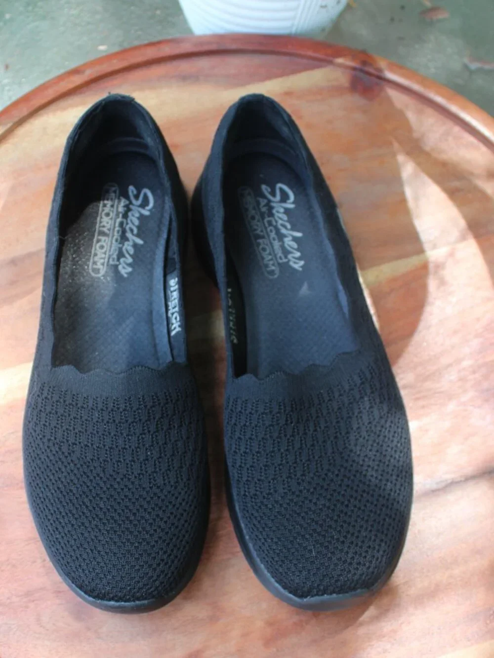 Skechers Stretch Fit Black Mesh Slip-On Shoes - Sz 8.5 Air-Cooled Memory Foam